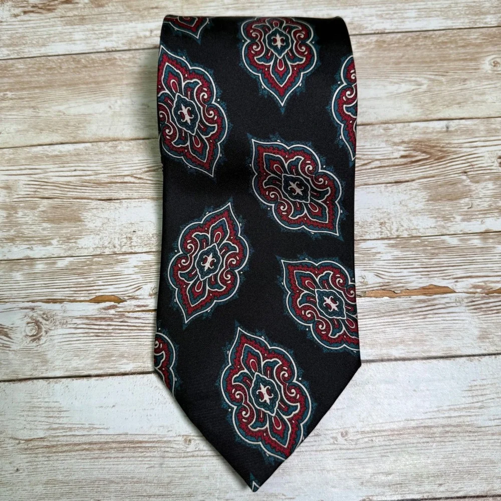 Christian Dior Tie Mens OS Black Medallion Paisley Silk Monsieur Necktie